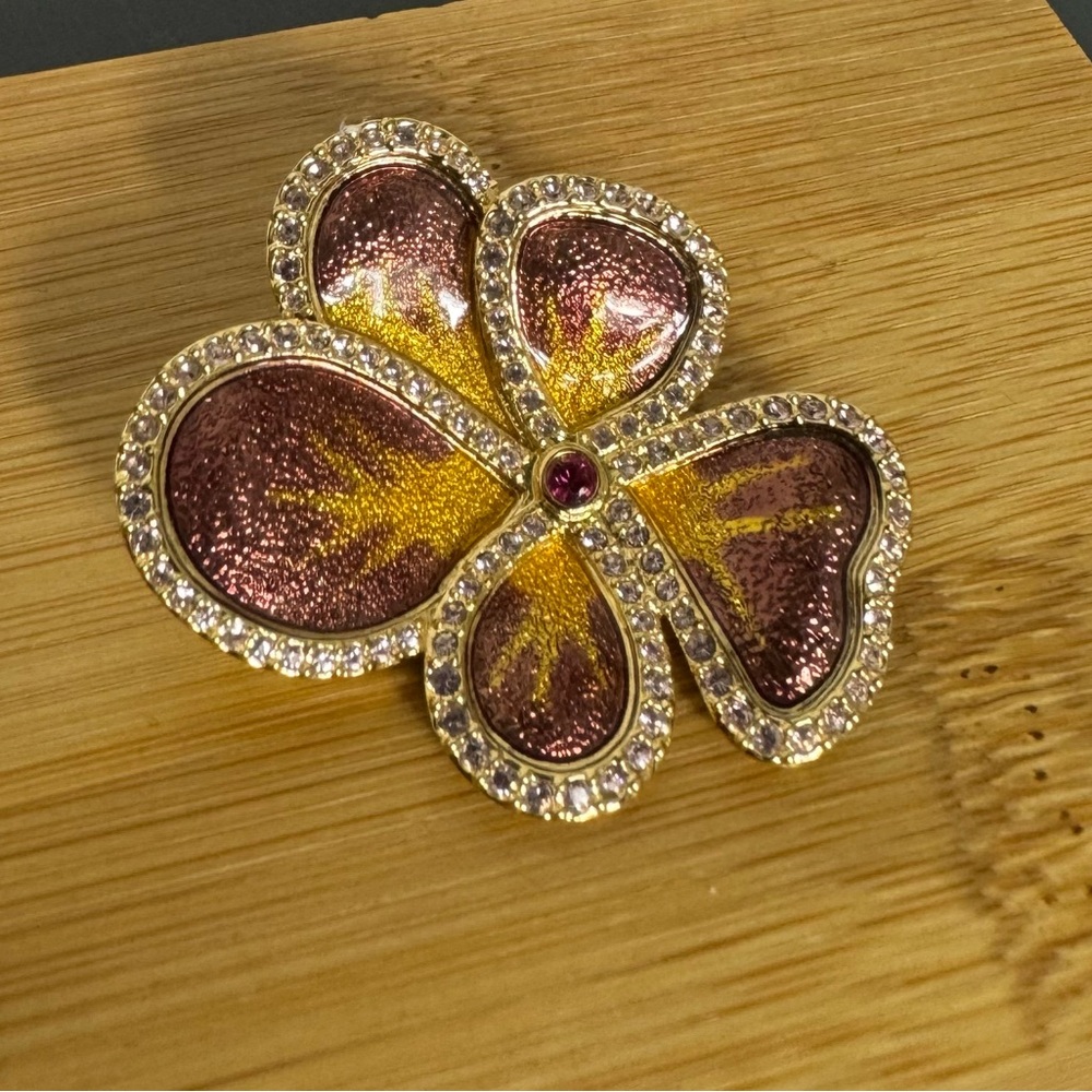Vintage Swarovski Flower Brooch Swan Signed